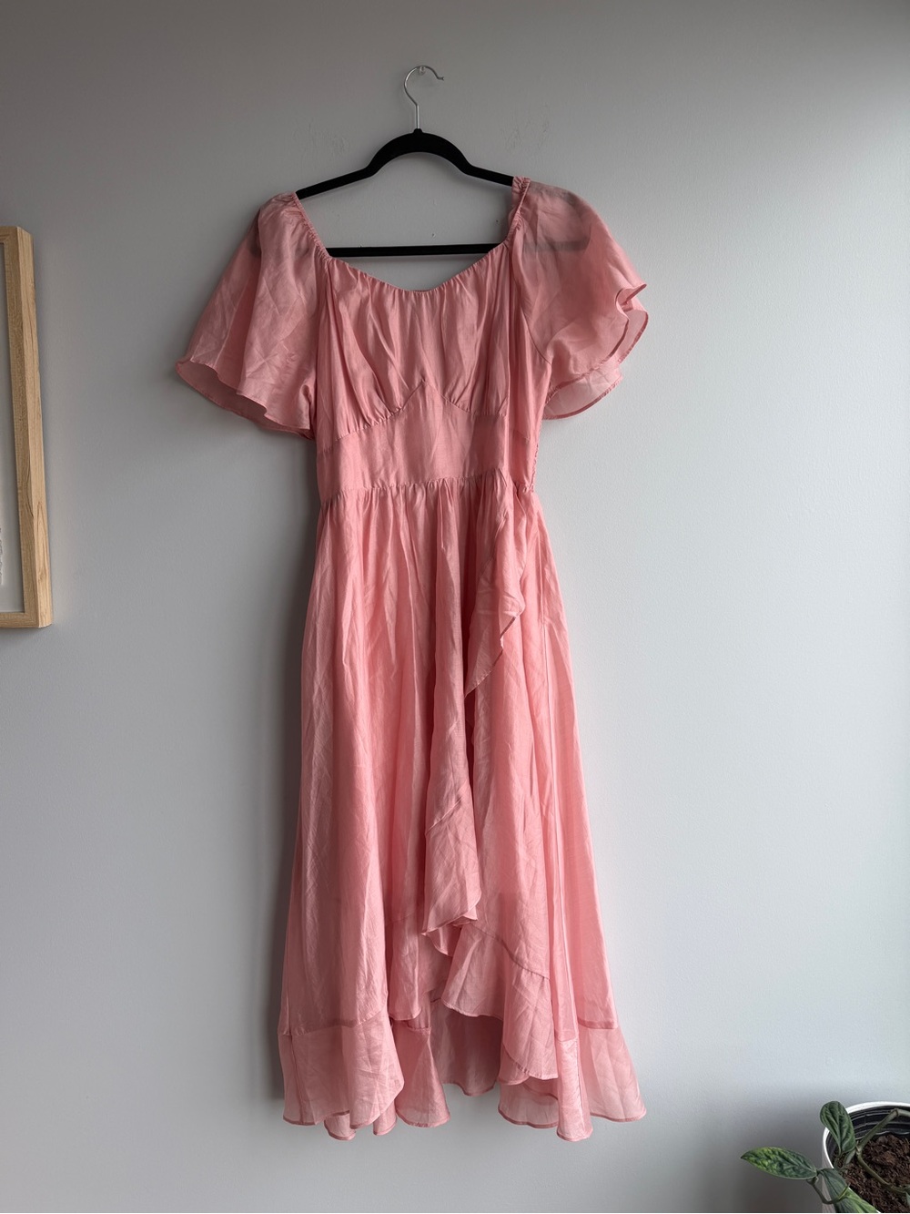 Pink Flutter-Sleeve Midi Dress - Women
